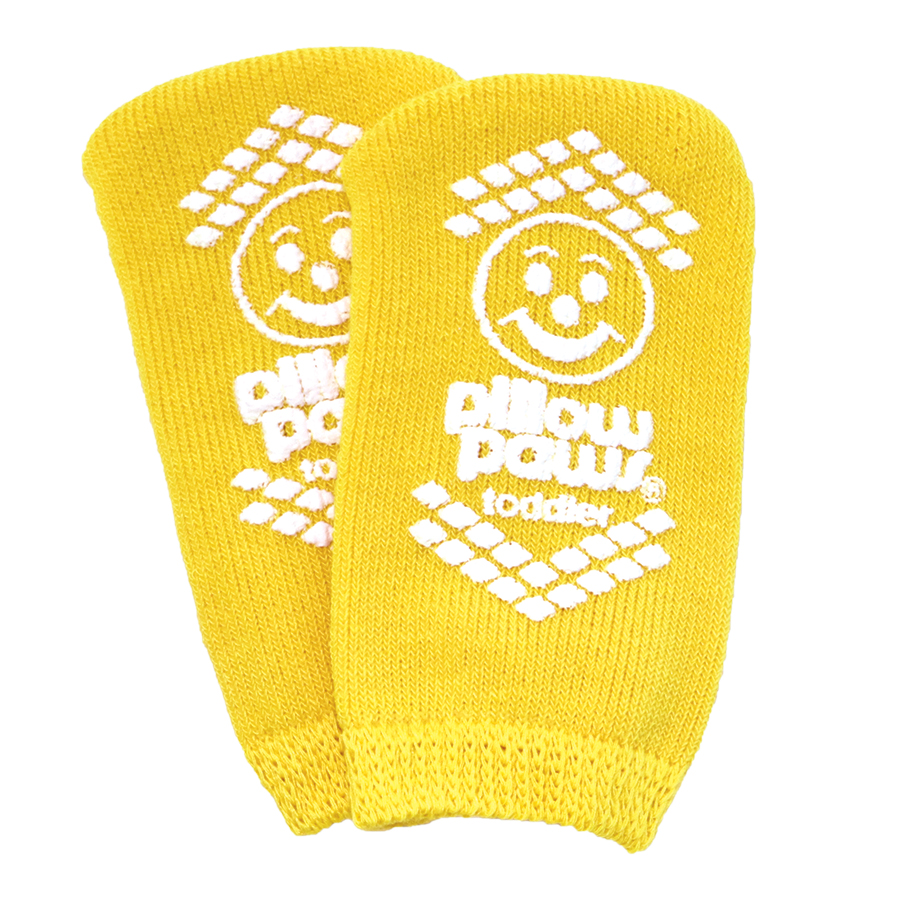 2 Pair of Pillow Paws Single Imprint Terries Slipper Socks Yellow #1093 Toddler 